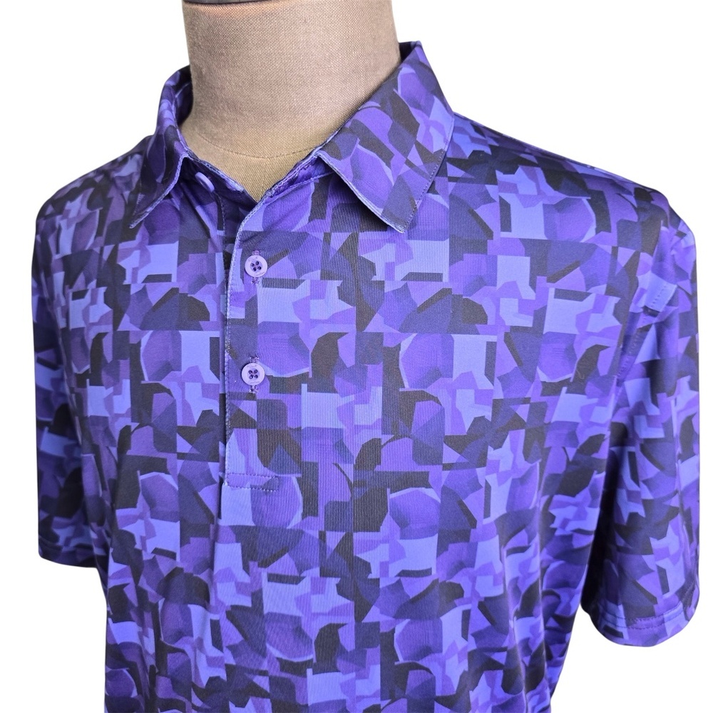 Robert Graham Men's "Davos" Performance Golf Polo Shirt - Purple Geometric 2XL